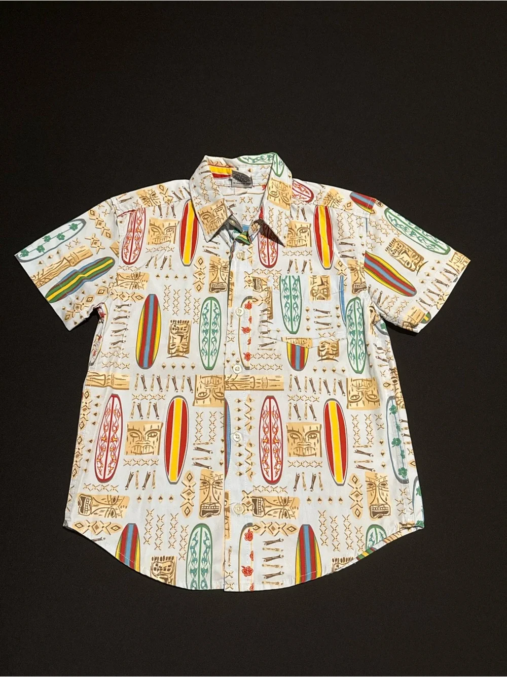 Old Navy Light Blue Hawaiian Kids Youth Short-Sleeve Surf Print Button-Up S